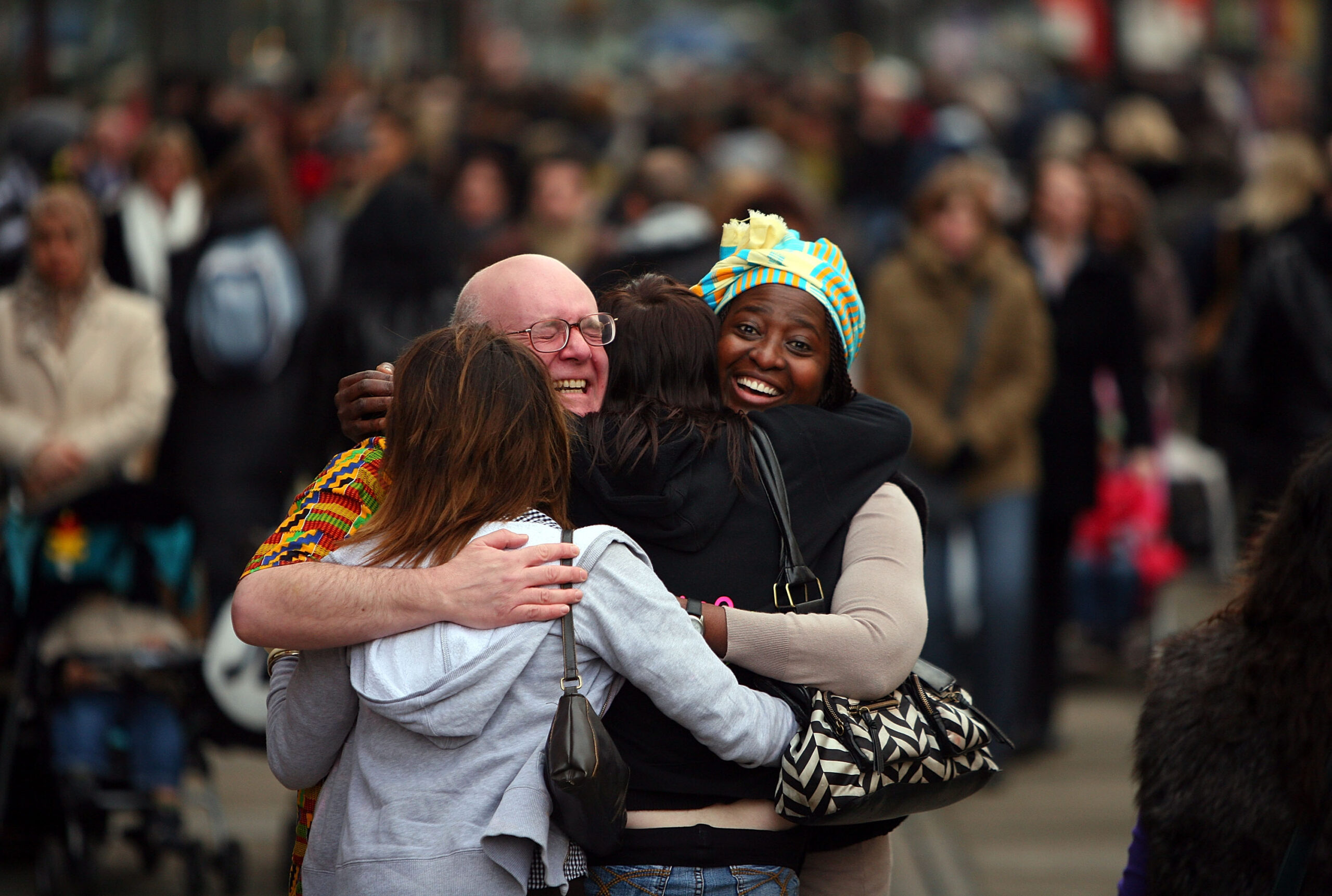 Laughter Network Aims To Generate Smiles During Recession Laughter consultant Robin Graham and Abena Agyeman are spontaneously embraced by members of the public